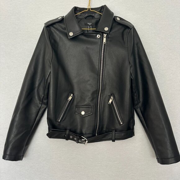 Forever 21 Other - FOREVER 21 KIDS MOTO JACKET BLACK FAUX LEATHER FULL ZIP POCKETS SIZE 11/12